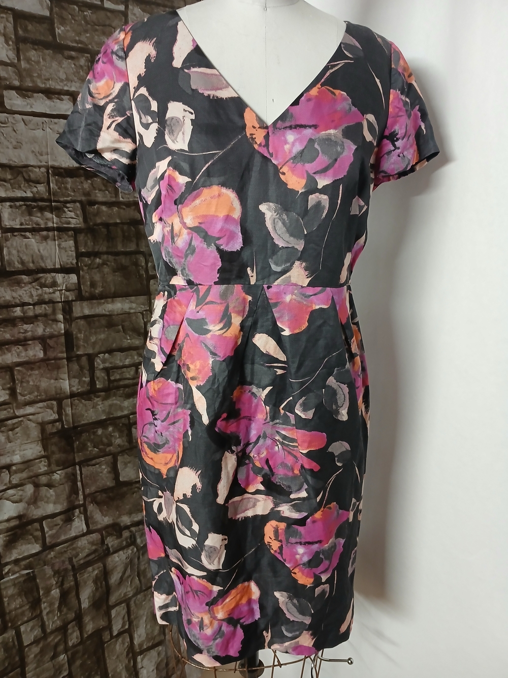 Banana Republic Black Dress with Pink & Orange Floral Print
